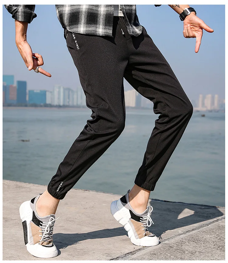 Casual pants men new ankle-length loose men's pants trend wild elastic waist pants large size fashion solid color trousers