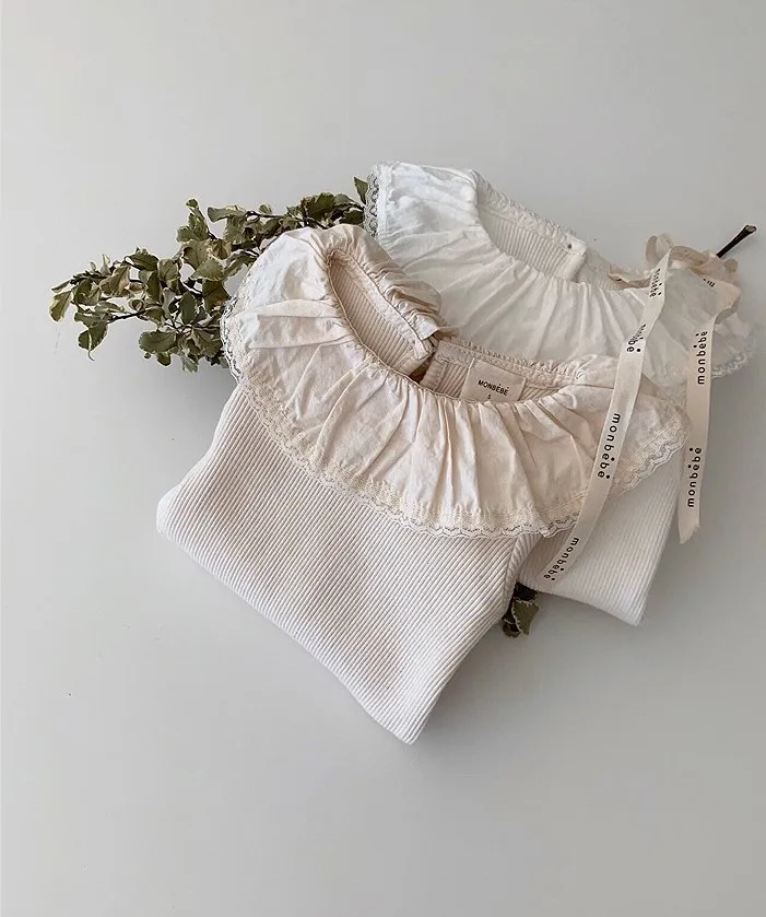 Verão Novo Bebê Babados Colarinho Manga Curta Bodysuit Rendas Macacão ou Crianças Camiseta Meninas Pullovers Topos 3494 5 Mamãe e Bebê
