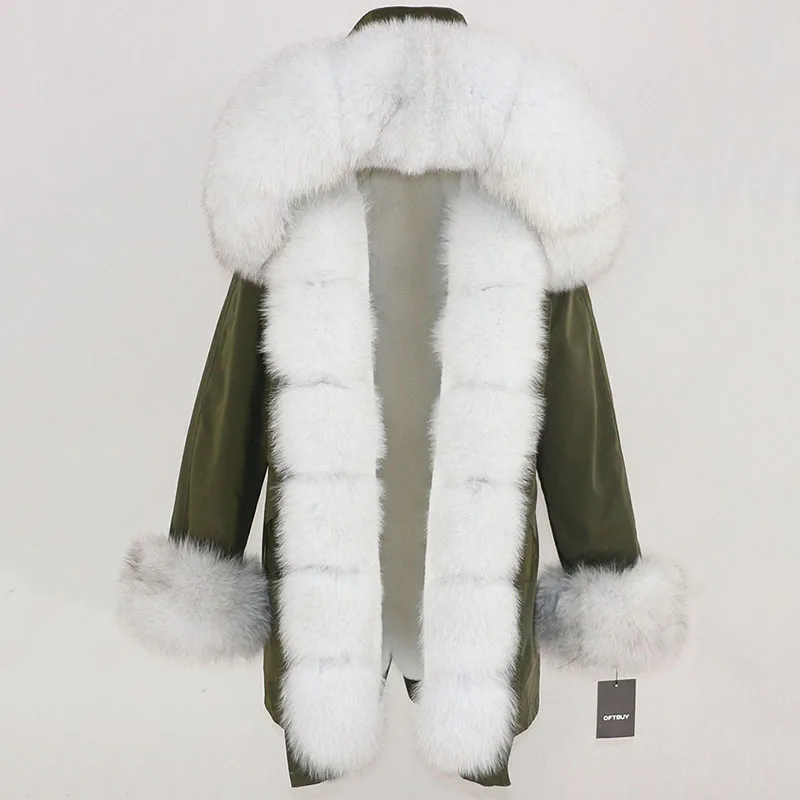 green white OFTBUY, водонепроницаемая длинная парка, зимняя куртка, для женщин, натуральный мех, пальто, натуральный Лисий мех, воротник, капюшон, толстая, теплая, уличная, съемная, Новинка - Цвет: green white