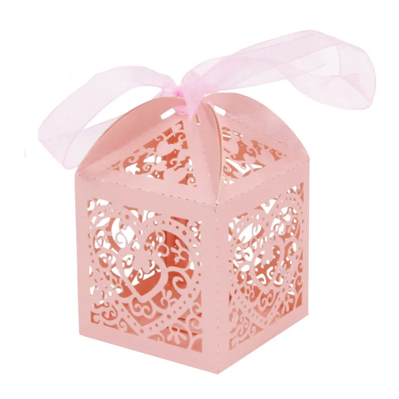 10 шт./компл. «любящее сердце» лазерная резка полые перевозки сувениры подарок коробка сладостей с бантом для вечеринки Свадебная вечеринка поставки - Цвет: Pink