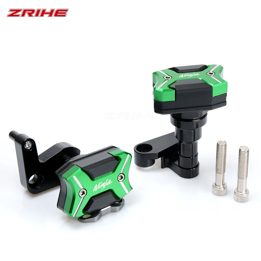 green С логотипом ninja Мотоцикл с ЧПУ алюминиевая рама Краш колодки корпус двигателя Слайдеры протектор для Kawasaki Ninja ZX10R 2008-2010 - Цвет: green