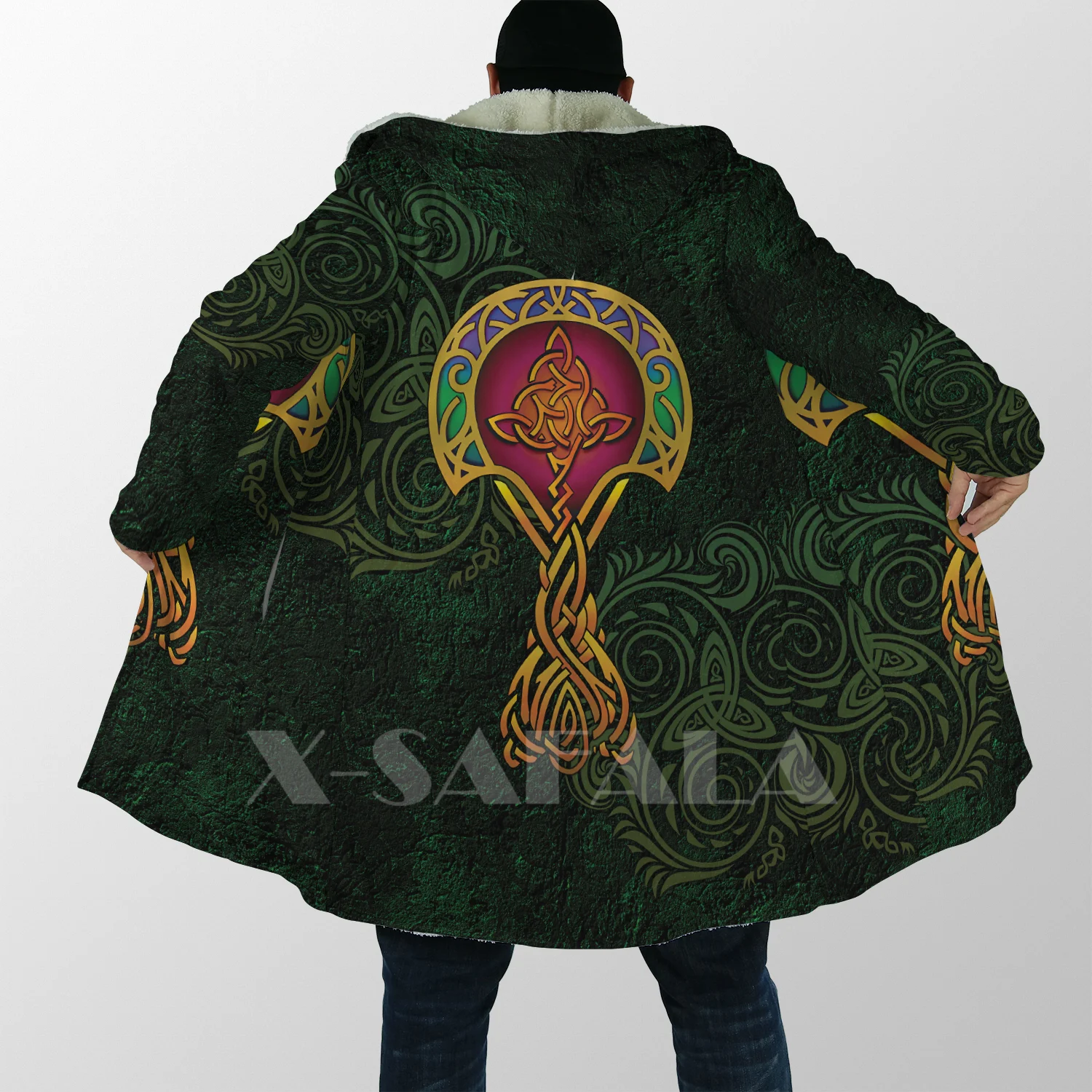 Thick Warm Hooded Cloak for Women Men Celtic Tree Cloak Elephant Overcoat Coat  Windproof Fleece Cape Robe Hooded Blanket-3