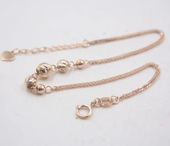 

Real 18K Rose Gold Bracelet Woman's Carved Beads 5mm For Girl Wheat Link 7.5''L