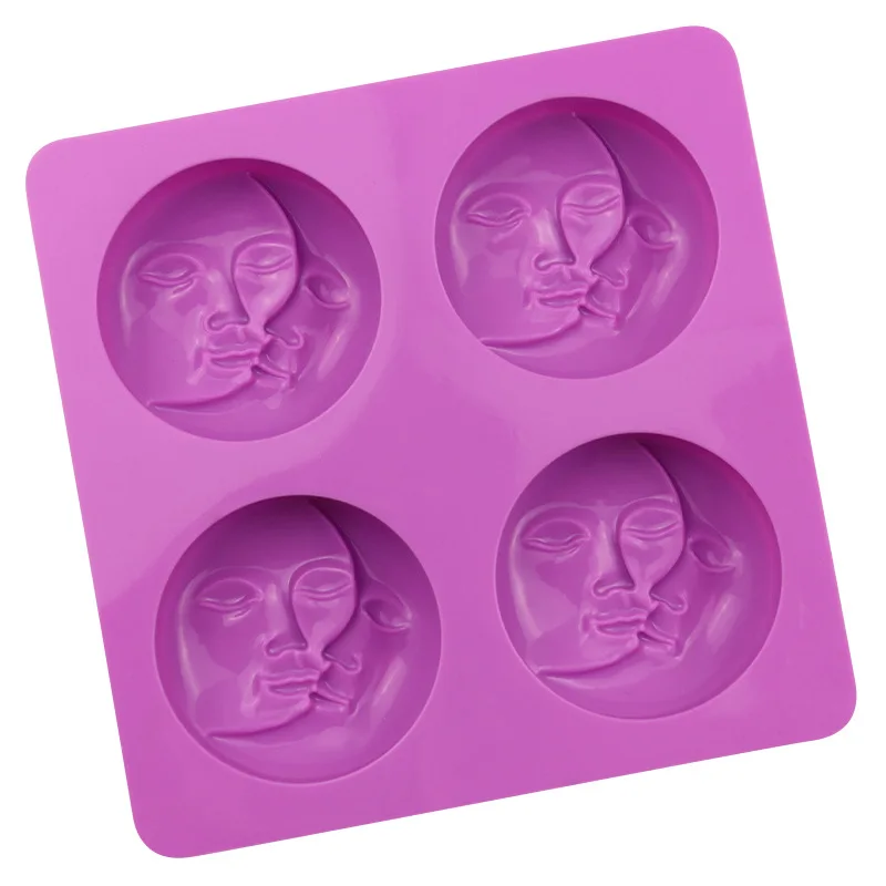 4 Cavity Sun And Moon Silicone Soap Mold Crescent Moon Face Soap Mould for Homemade Bar Bath Resin Making