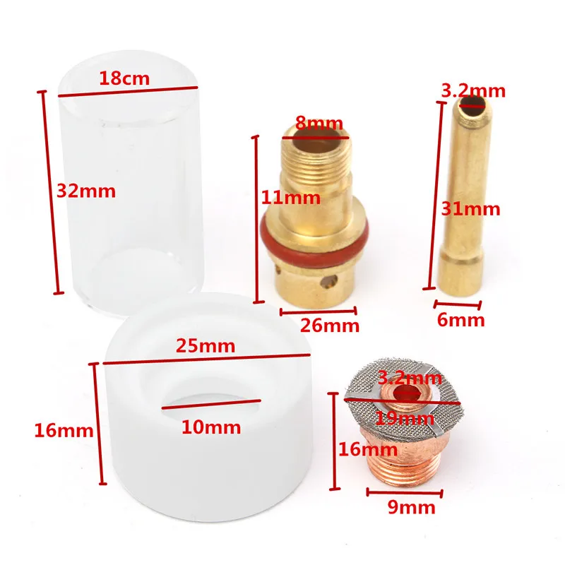 Новинка, 5 шт., фонарь Pyrex TIG, Cup, Stubby, собирает тело, газ, объектив, сварочный фонарь, комплект для 3,2 мм, 1/8 дюйма, WP17 18, 26 деталей, сварочный аппарат