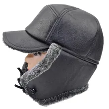 Sparsil Мужская зимняя искусственная Кожаная шапка для взрослых, теплые ветрозащитные плюшевые шапки-бомберы с ушками, утолщенные меховые снежные шапки