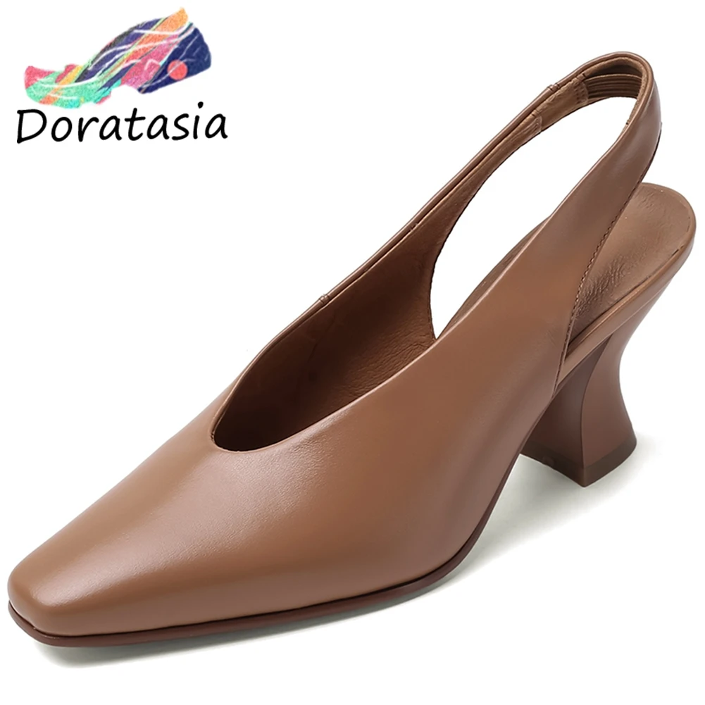 

DORATASIA 2020 New Girl Square Toe Genuine Leather Sandals Elegant Shallow Sandals Women Summer Sexy High Heel Shoes Woman