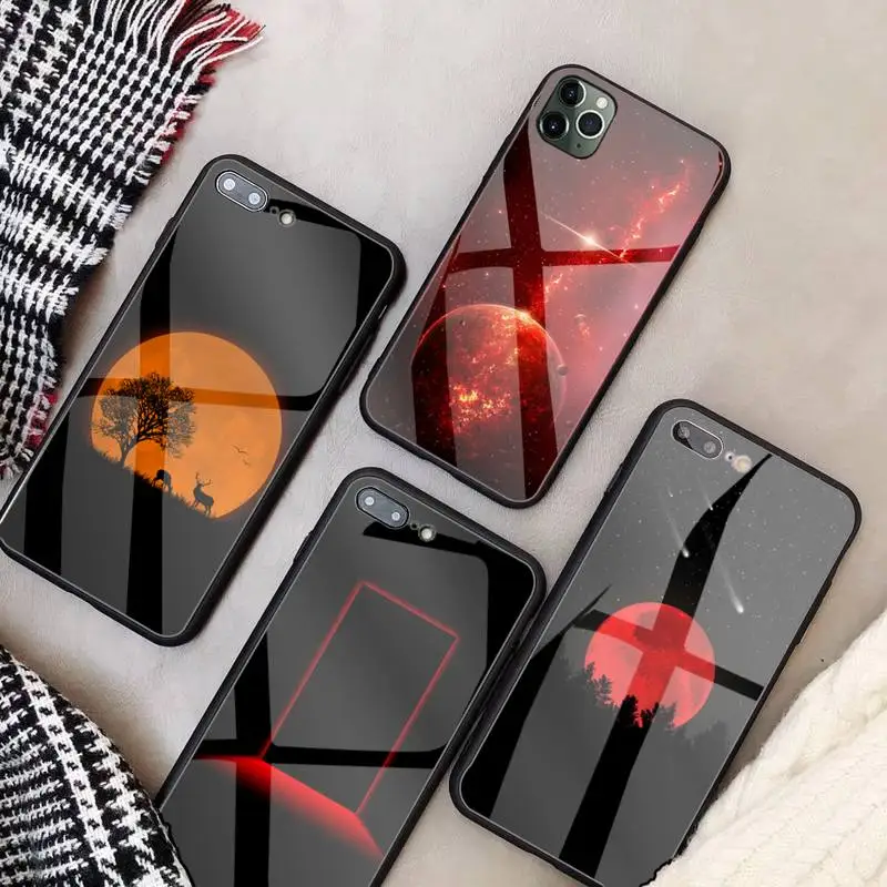 

Scarlet Moon&Planet Phone Case Tempered Glass for Ipohne 12 11 Pro Max 7 8 PLUS 6s XR Back Cover Case