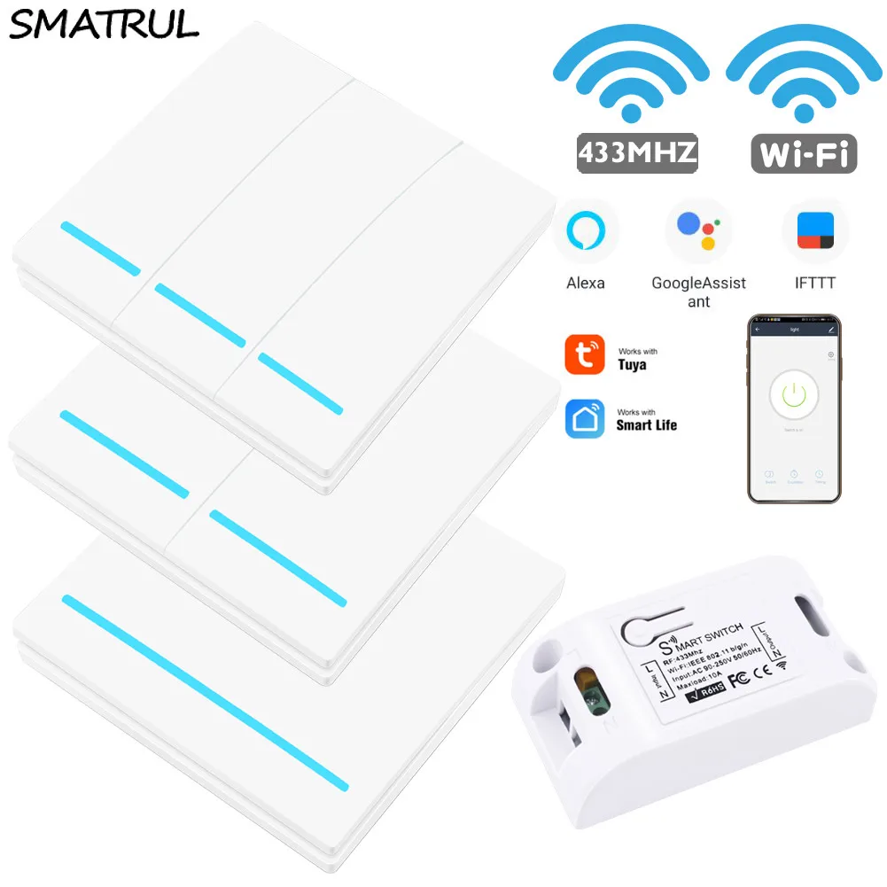  SMATRUL Tuya Smart Life APP WiFi Push Switch Light RF 433Mhz Wall 110V 220V DIY Relay Timer Module  - 4000151889541