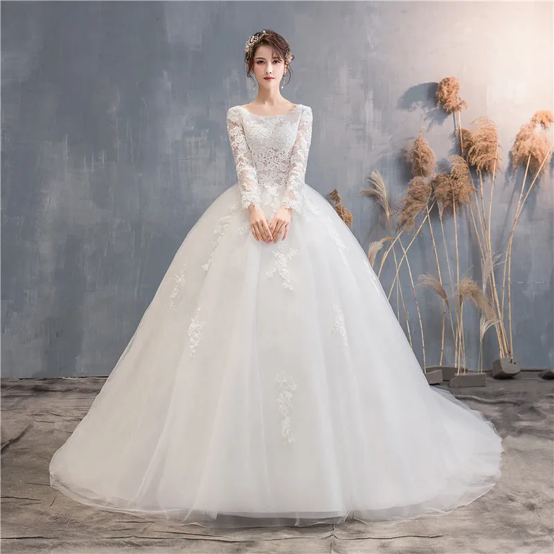 Элегантное простое кружевное свадебное платье со шлейфом 100 см, изящное свадебное платье с длинными рукавами и аппликацией, большие размеры, Vestido De Noiva, индивидуальное платье 30