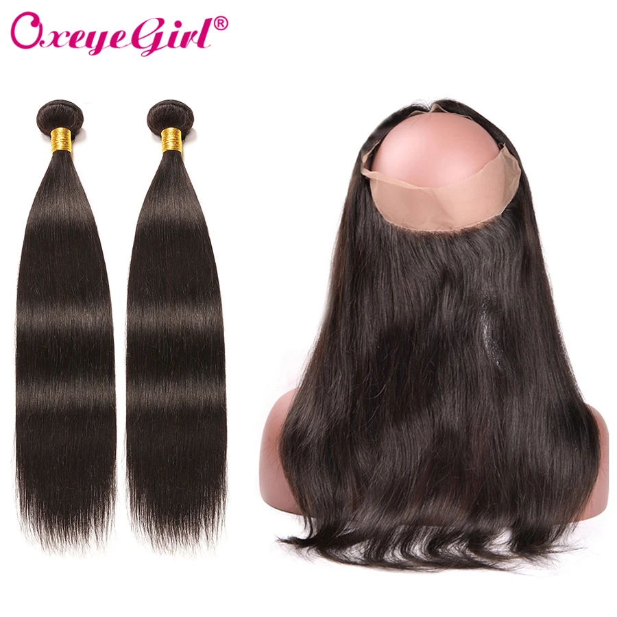 

Oxeye girl Human Hair Bundles With Closure 360 Lace Frontal With Bundle Peruvian Hair Straight Hair Bundles With Closure Nonremy