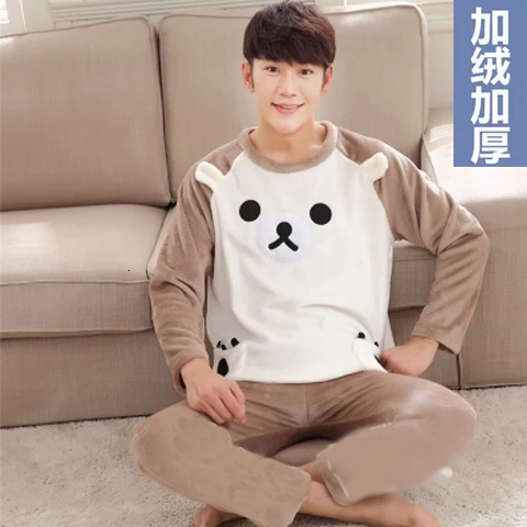 men pajamas winter Зимние фланелевые пижамные комплекты для мужчин с длинным рукавом, толстые теплые коралловые бархатные Мультяшные пижамы, костюм для дома, домашняя одежда размера плюс 4XL - Цвет: men pajamas winter