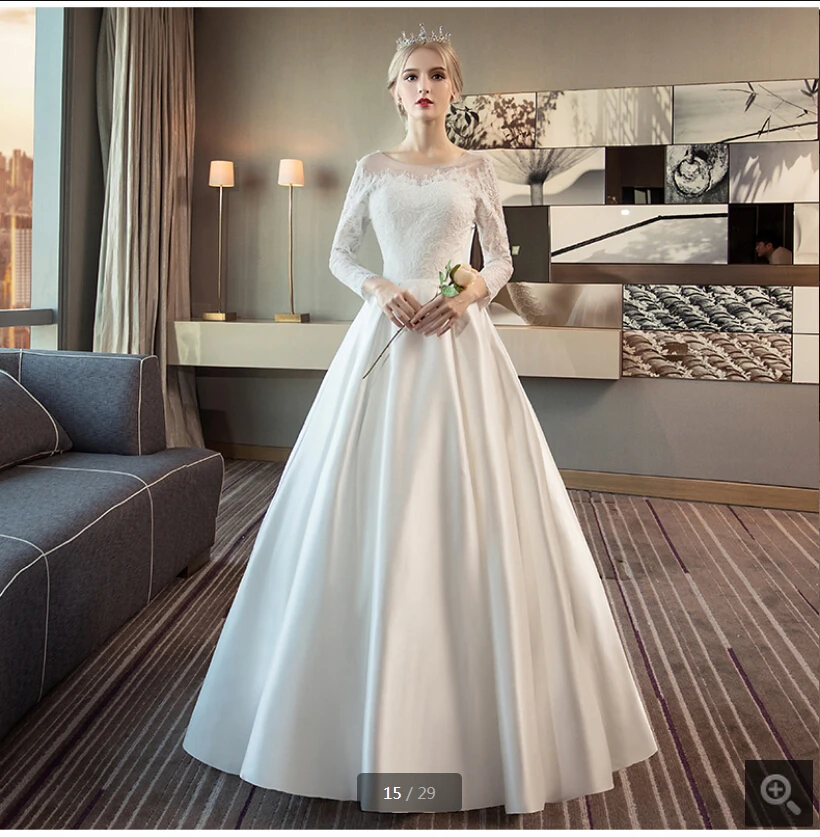 

2020 new arrival white lace a line wedding dress gorgeous long sleeve sheer back sexy corset bridal gowns cheap wedding dresses