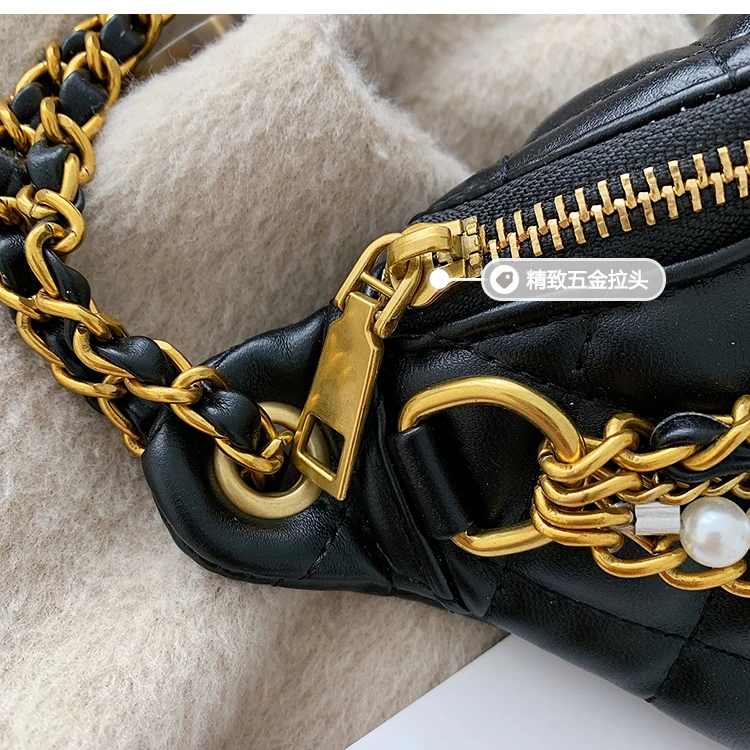 Small Bag Women New Fashion Korean Versatile Messenger Bag Pearl Chain Waist Bag Gold Letter Tassel Chest Bag Nightclub Bag