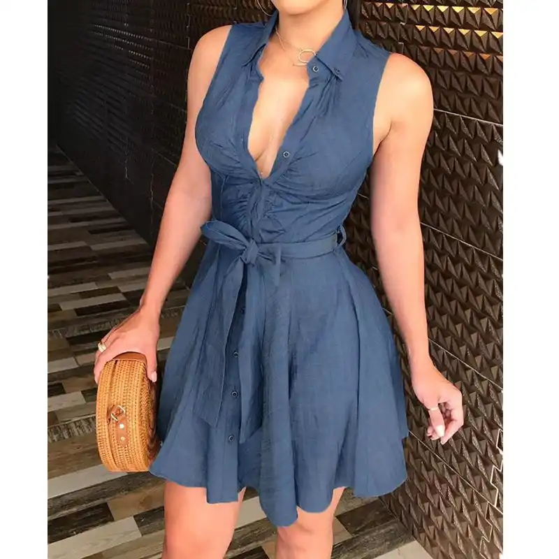 collared sleeveless shirt dress