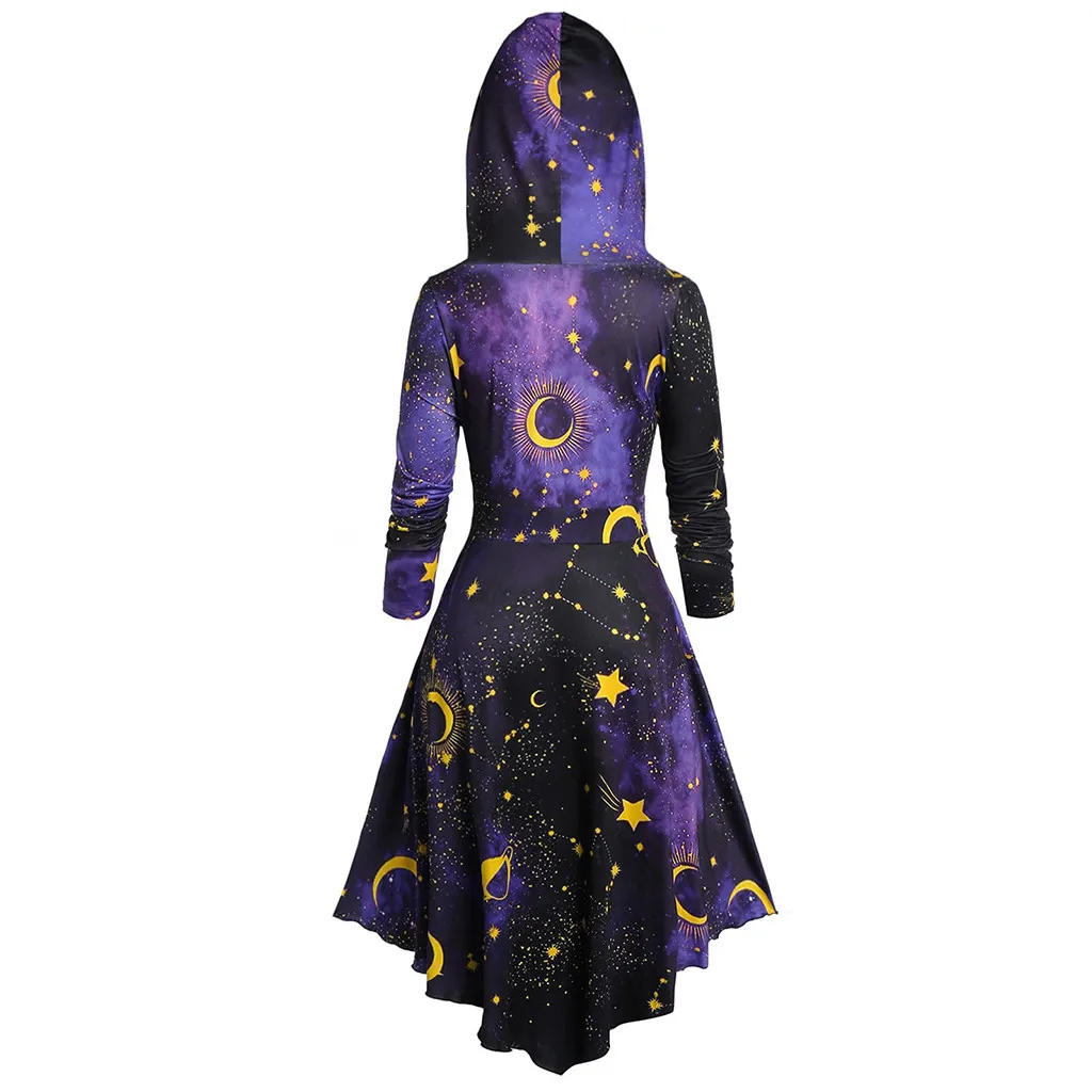 JAYCOSIN/платье-накидка для женщин; большие размеры; длинный рукав; с капюшоном; Звездная Галактика; принт; Осень-зима; Повседневное платье-плащ; Vestido 19Sep27