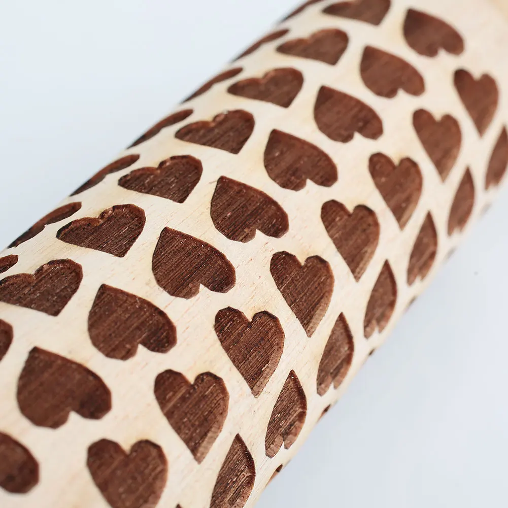 Wood Rolling Pin Cake Party Cookies Christmas Dough Roller Bakng Mold Tool Gingerbread DIY Beautiful Carving Kitchen
