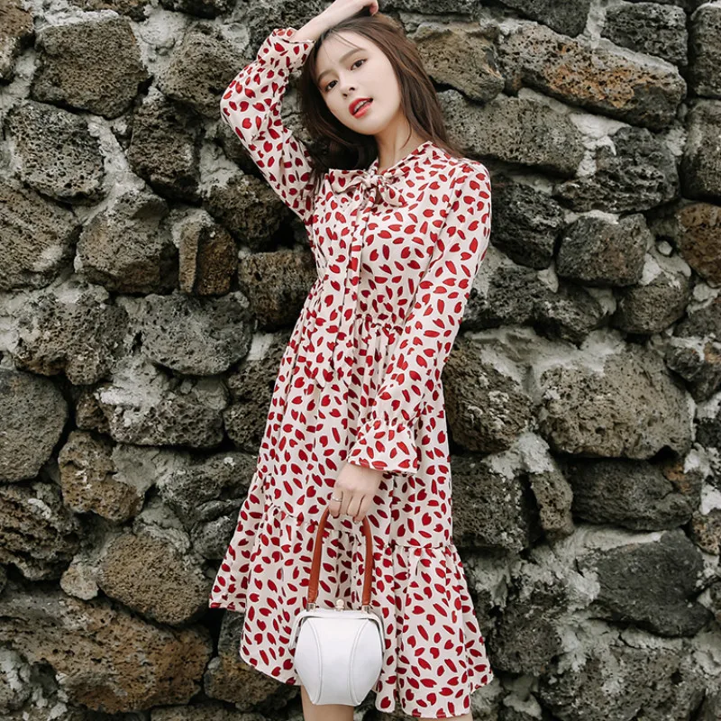 Женское шифоновое платье с длинным рукавом Элегантное повседневное