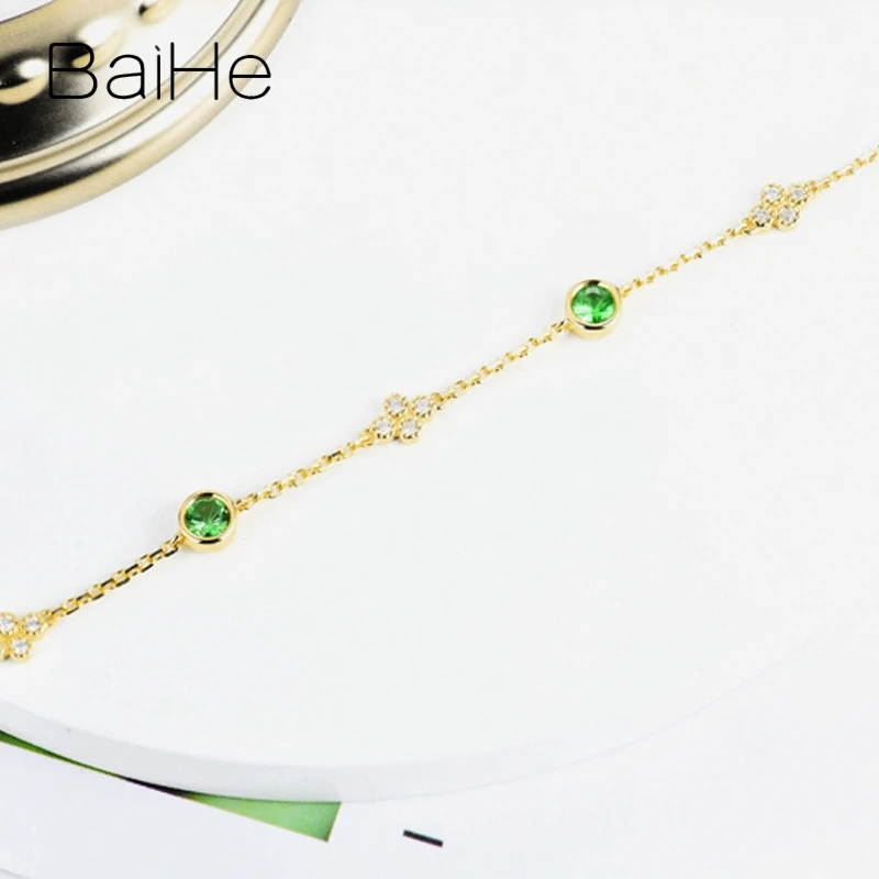 BAIHE Твердое 18 к желтое золото 0.70ct круглый натуральный цаворит 0.095ct натуральные бриллианты ювелирные украшения помолвка модный подарок браслет