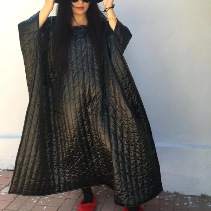 Plus Size Loose Cloak Long Cotton Padded Coat Female Oversized Winter Black Personality Irregular Fashion Women Tops L888