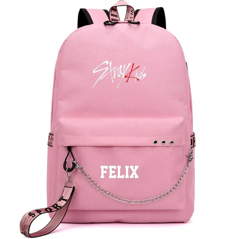 FELIX pink Корейская группа бродячий детский CHANGBIN SEUNGMIN женский рюкзак холщовые школьные сумки для девочек-подростков женские розовые сумки рюкзак для ноутбука - Цвет: FELIX pink