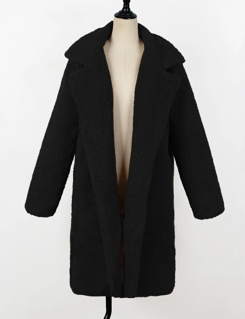 black Autumn Hot Sale Coats Women Winter Faux Fur Long Overcoat Casual Female Fur Jackets Loose Solid Turndown Fashion Streetwear - Цвет: black
