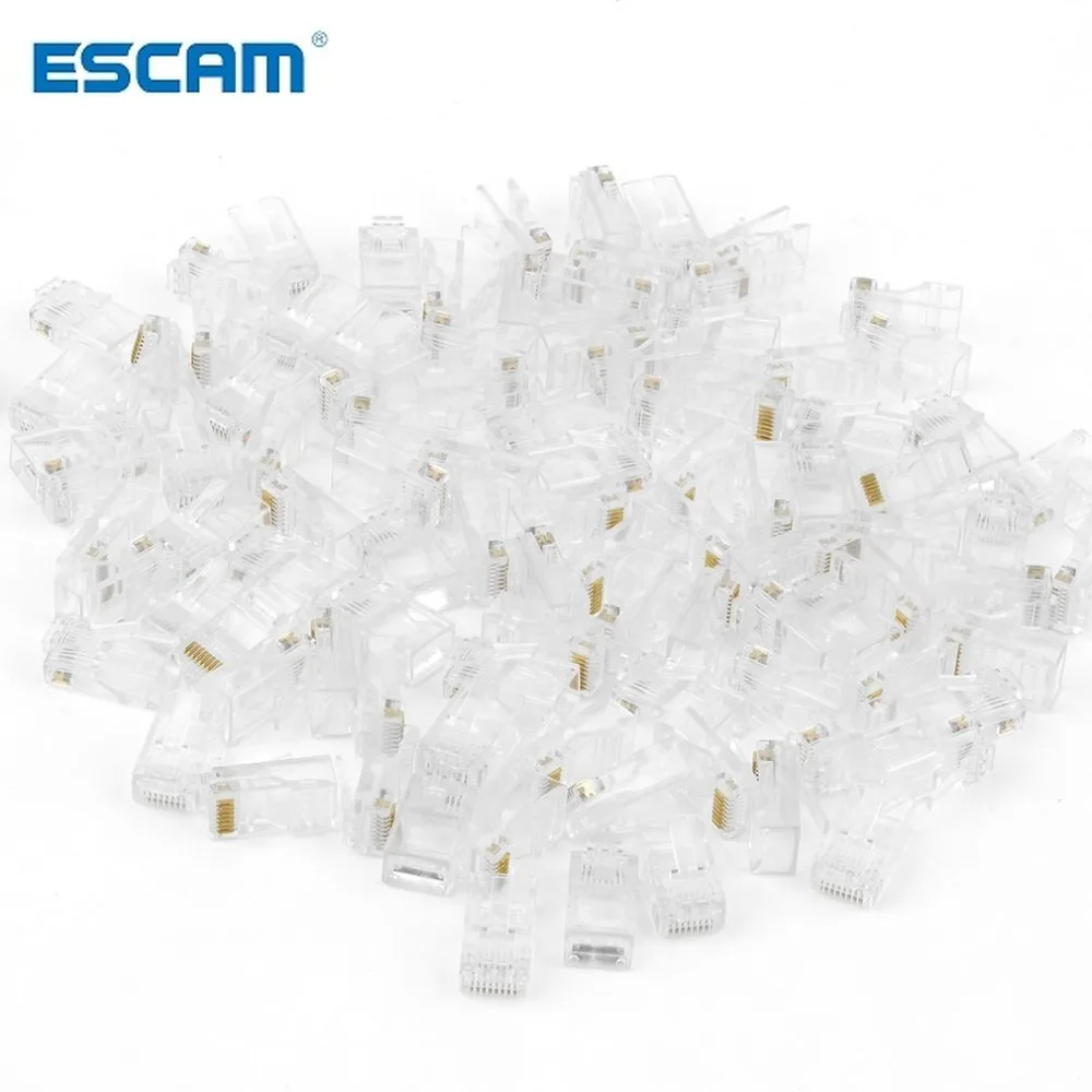 Универсальная прозрачная Сетевая розетка ESCAM 100 шт./компл. RJ45 CAT5 CAT5E с позолоченным