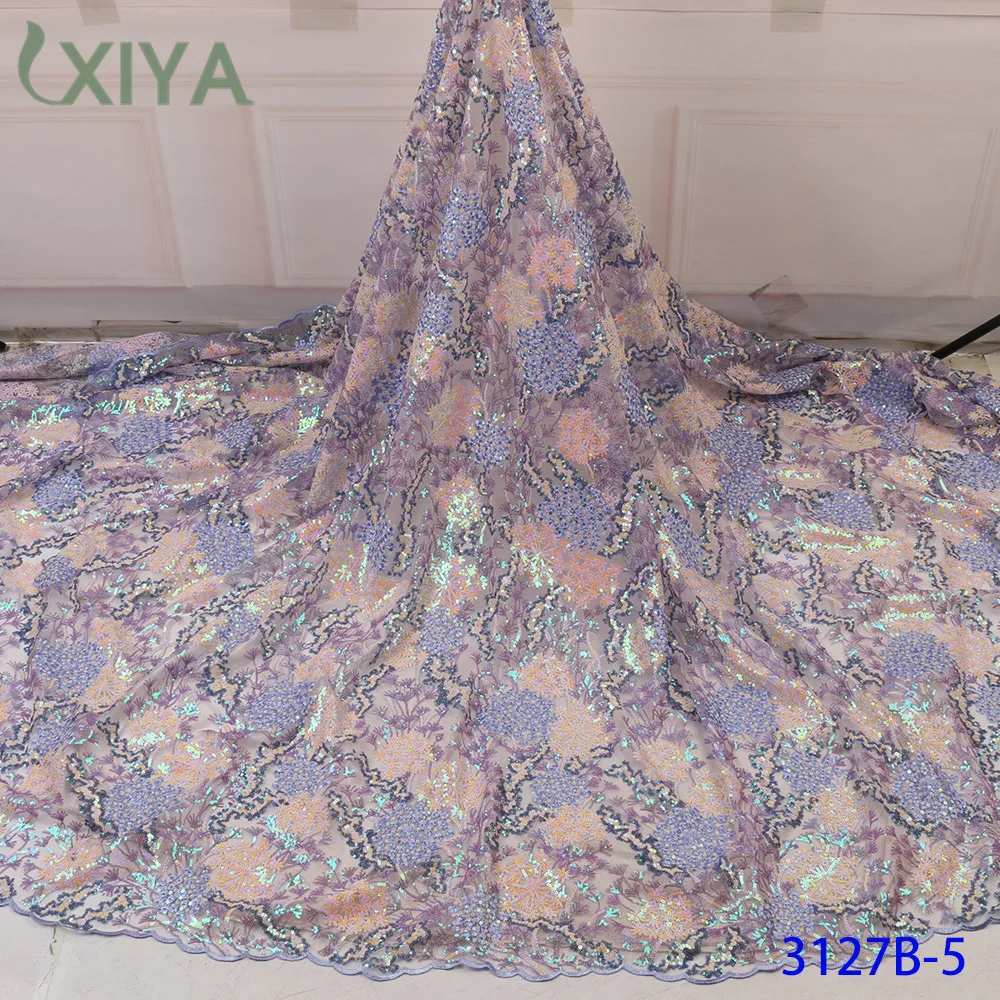 High Quality African Sequins Lace Fabric French Tulle Mesh Lace Embroidered Sequence Lace Fabrics for Nigerian Wedding APW3127B
