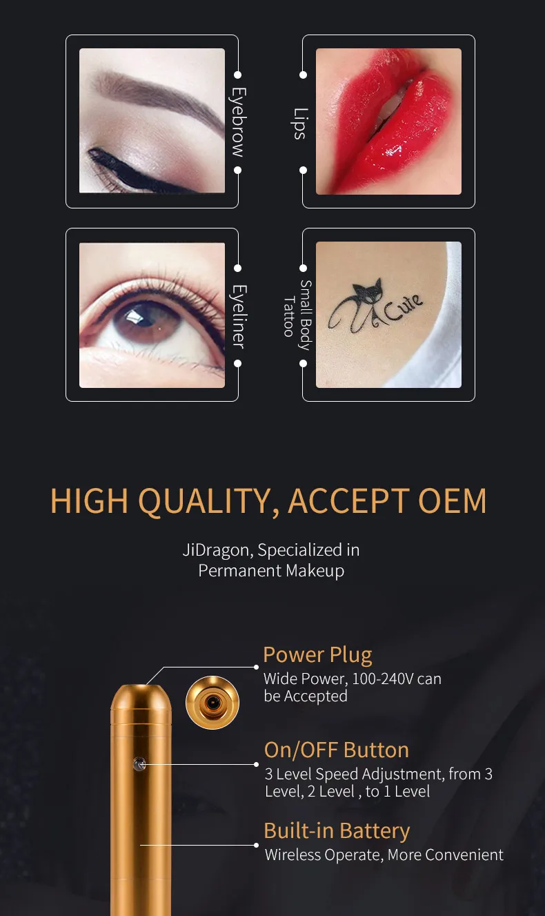 Free Shipping Speed And Needle Can Adjustable PMU Eyebrows Lip Tattoo Machine Wireless Electric Tattoo Gun Permanent Makeup