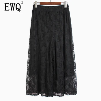 

[EWQ] 2020 Summer New Pattern Ealstic Solid Lace Patchwork High Waist Hollow Out High Street Ankle Length Pants Women AK737