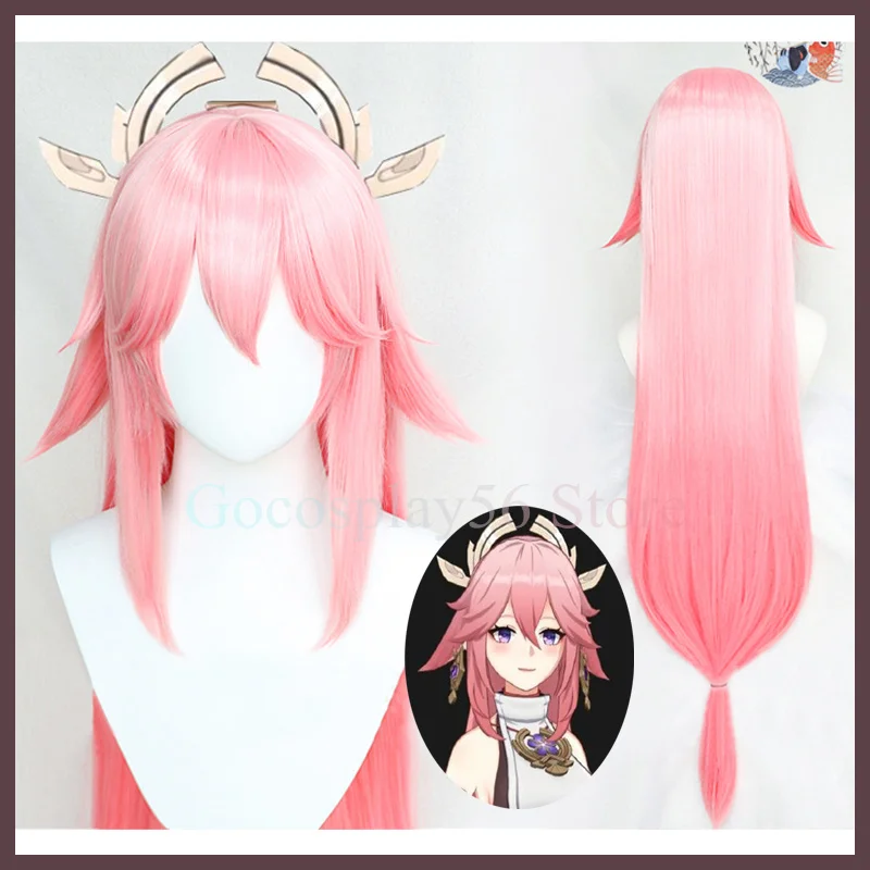 Wig Net Yae Miko Wig for Cosplay Anime Genshin Impact Wig Pink Long Wavy Hair Halloween Costume Wig with Ponytails