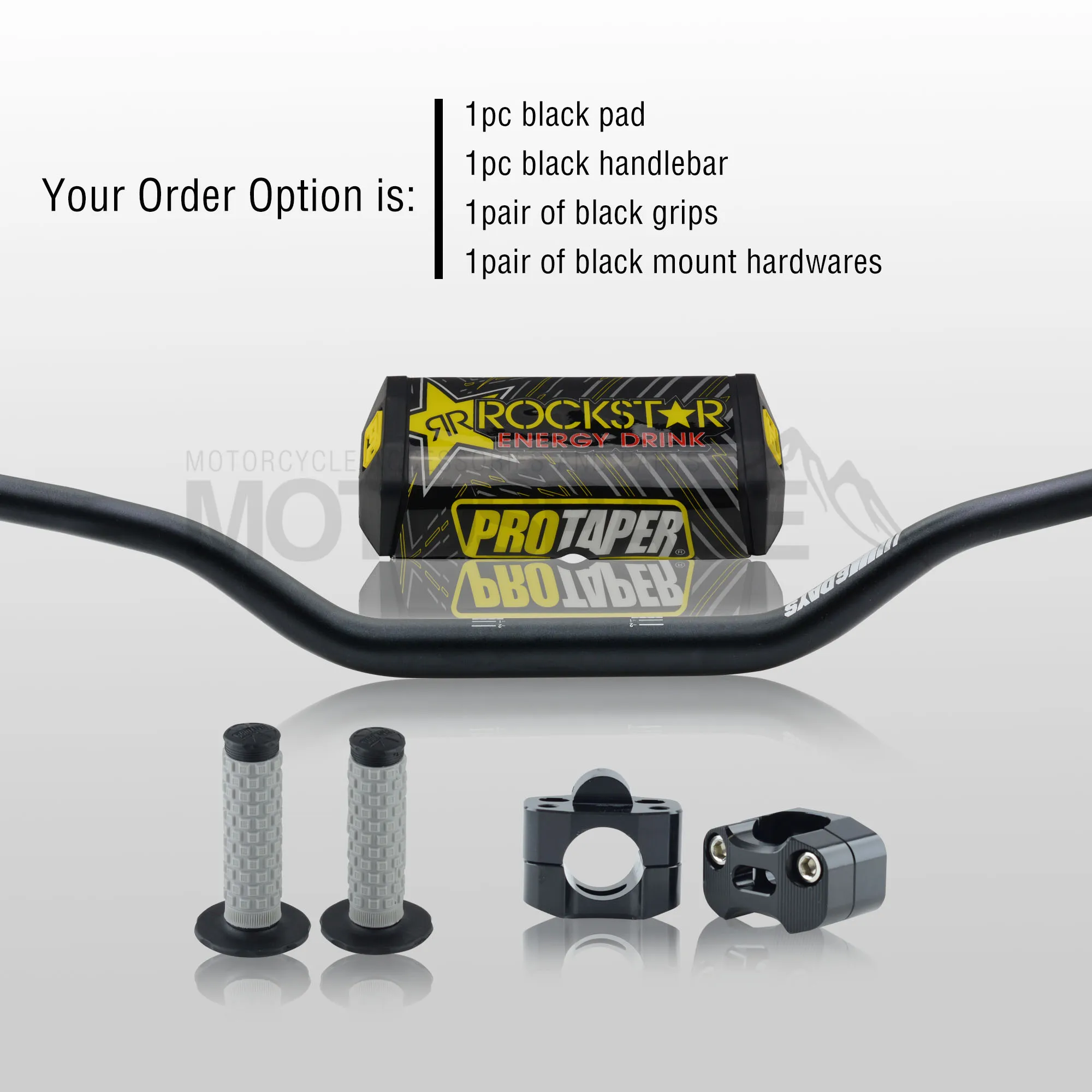Руль для Pro Taper Pack Bar 1-1/" 6 дней Fatbar Колодки Ручки Pit Pro Racing Dirt Pit Bike мотоцикл с адаптер cnc - Цвет: Black Full Kit