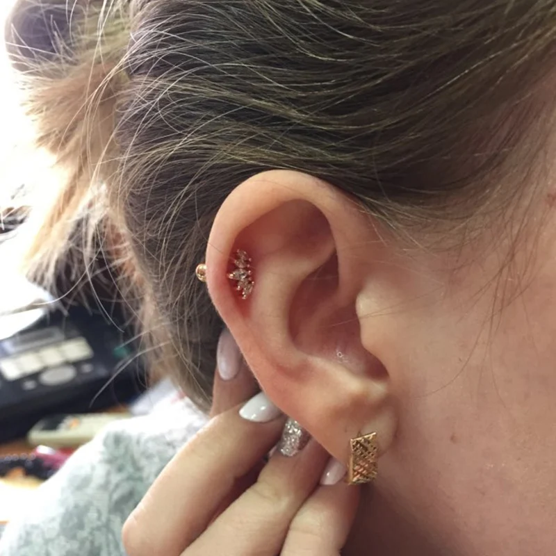 1 шт. 5 стилей стали и меди Cz Корона Tragus гвоздики раковины Пирсинг шпильки Спиральные серьги, Надеваемые На ушной хрящ Хрустальный пирсинг уха ювелирные изделия
