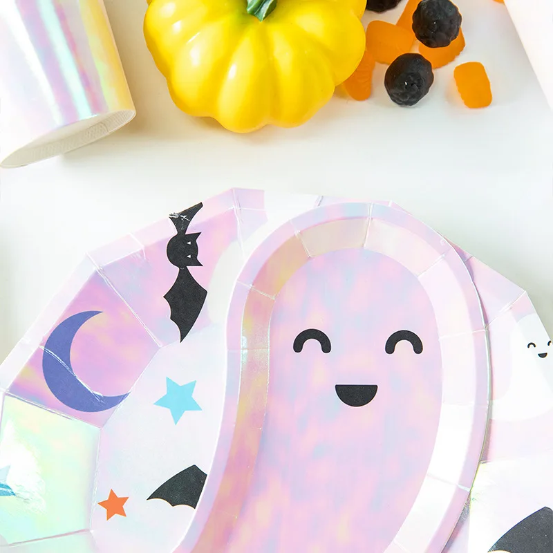 40pcs/set Halloween Party Paper Plate Disposable Cute Ghost Paper Dishes Kids Theme Party Supplies Home Decor Creative Tableware