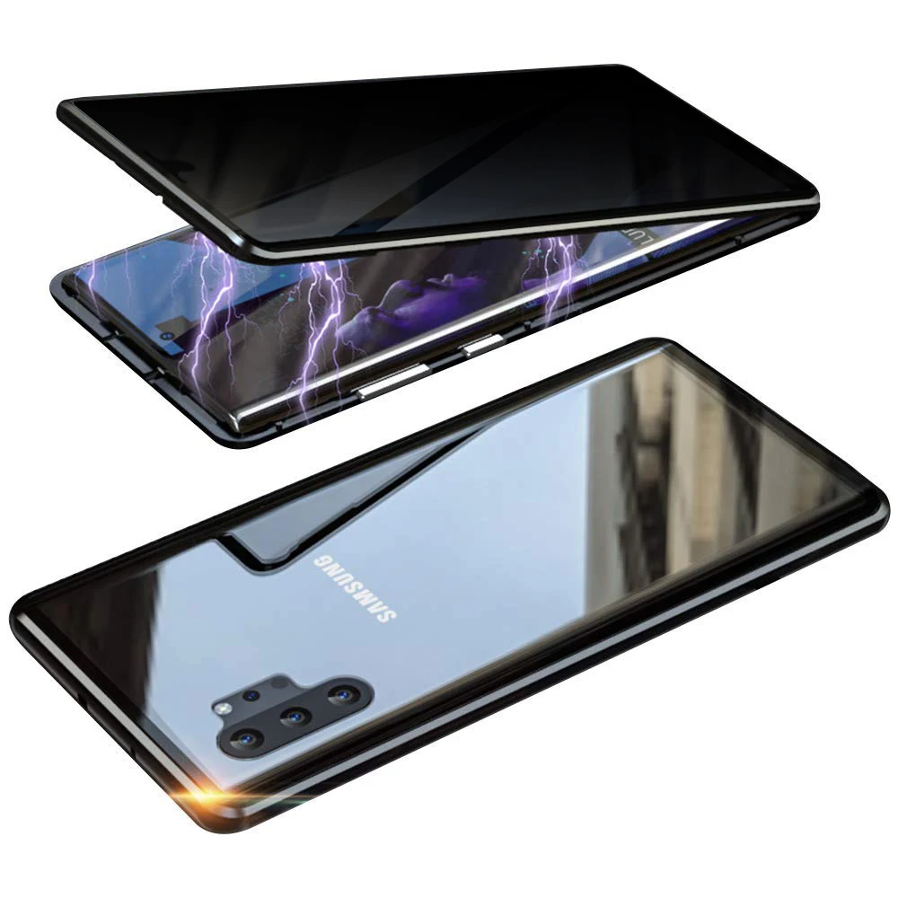 Черный Магнитный чехол для samsung Galaxy S10 S8 S9 Note 10 Plus Note 9 8 S10e противоскользящее двойное закаленное стекло металлический бампер - Цвет: Черный