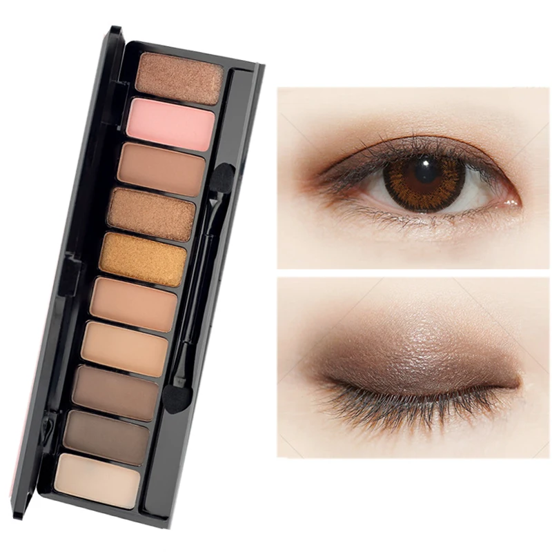 10 цветов Shimmer Eyeshadow Pallete водостойкие минеральные блестки телесного цвета матовые тени для век Пудра Макияж пигмент косметика с кистью