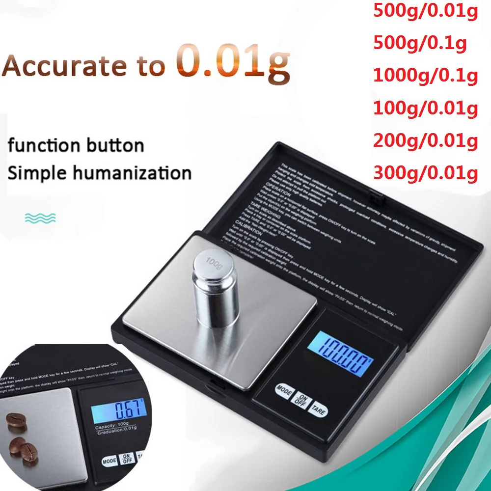 

0.01/0.1g High Precise Digital Kitchen Scale Electronic Scale for Jewelry Gold 100g-1000g LCD Mini Pocket Balance Weighting Gram