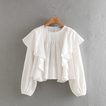 

VomVoa 2020 spring new European and American fashion casual loose wild ruffled long sleeve round neck pullover women's shirt