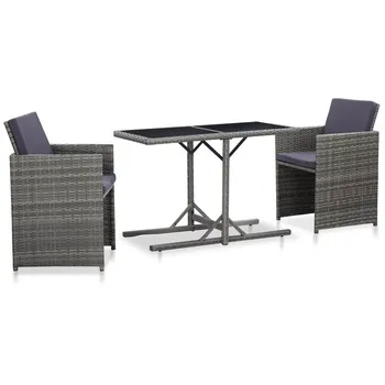 

3-Part Bistro Stylish Rattan Dining Furniture Set With Gray Poly Rattan Pads Garden Terrace Table Chair Set Outdoor Dining Set