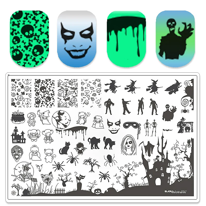 1pcs Halloween Nail Stamp Plates Big Size Christmas Nai Art Stamping Stainless Steel Artist Simple Stamping Template Stencils