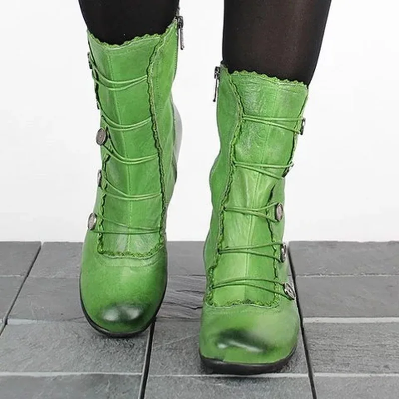 Женские ботинки до середины икры; chaussure; ботинки гладиаторские размера плюс на среднем каблуке; винтажная теплая обувь на шнуровке; женская обувь; zapatos mujer sapato; H653