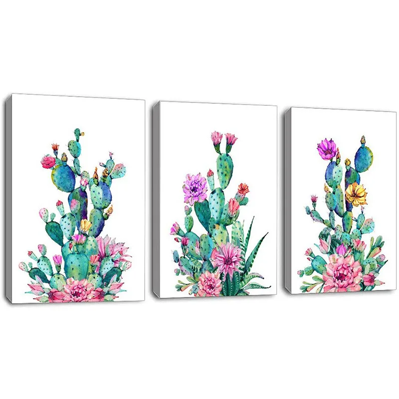 Настенный плакат с рамкой акварелью КАКТУСОМ цветком зеленым растением картина