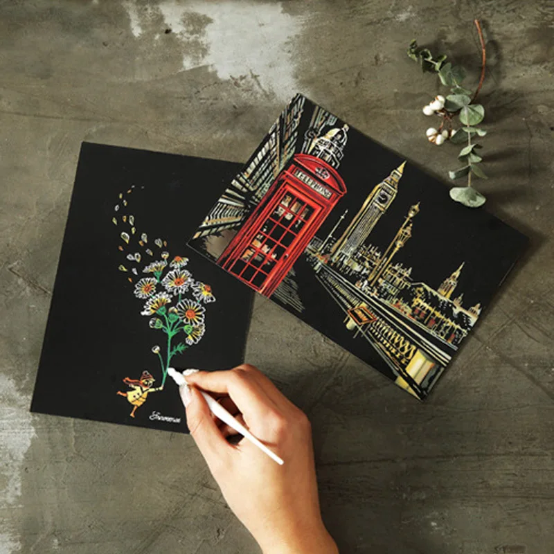  4 Pcs DIY Scratch Postcard Birthday Greeting Cards Christmas Gift Home New Year Handmade Cards Invi - 4.00046E+12