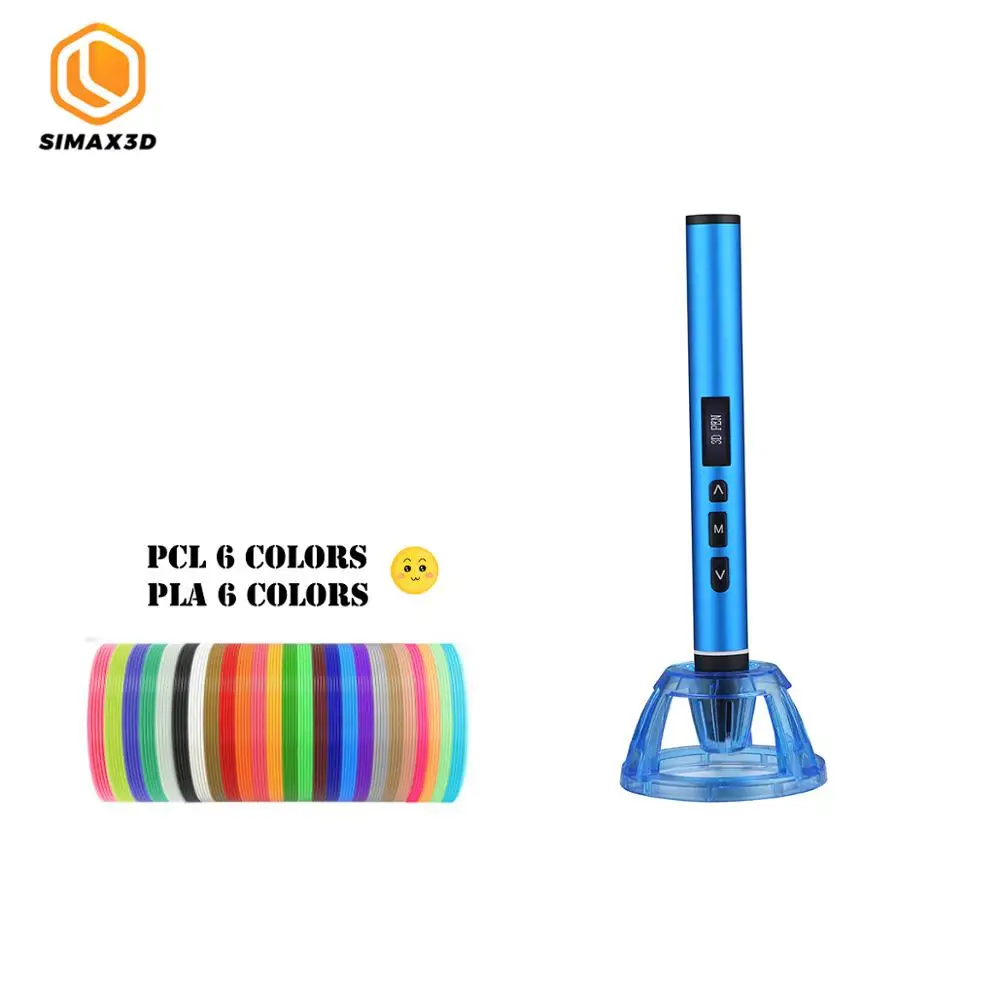 Blue pen-12 colors SIMAX 3D печати ручек 12V 3D с карандашным рисунком Scribble ручки 120 м нити для детей детское образование инструменты для создания хобби игрушки - Цвет: Blue pen-12 colors