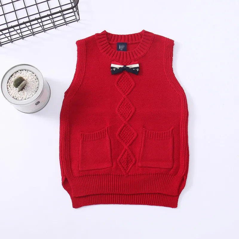 College Style Children Fashion V-neck Knitted Vest BOY'S Autumn New Style Thick Needle Kids' Sweater