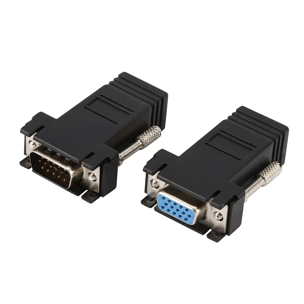 

New DB15 VGA Extender Male To Lan Cat5 Cat5e RJ45 Ethernet Female Adapter Male/Female Head to RJ45 Mesh Head
