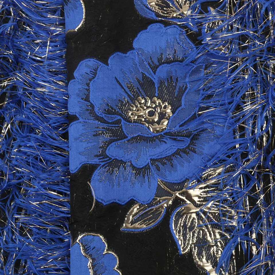 Лучшее качество жаккардовое кружево Королевский синий парча ткань с пером нигерийский тюль сетка кружево для невесты парча кружево APW3019B