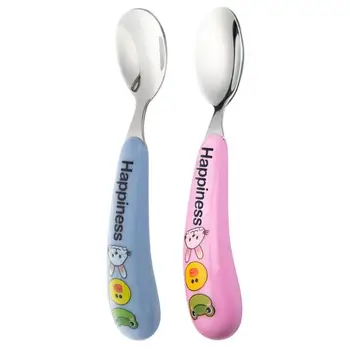 

Cute Stainless Steel Babies Spoon Soft Handle Feeding Toddler Training Tableware Slip-proof and Smooth Handle Easy Grasp