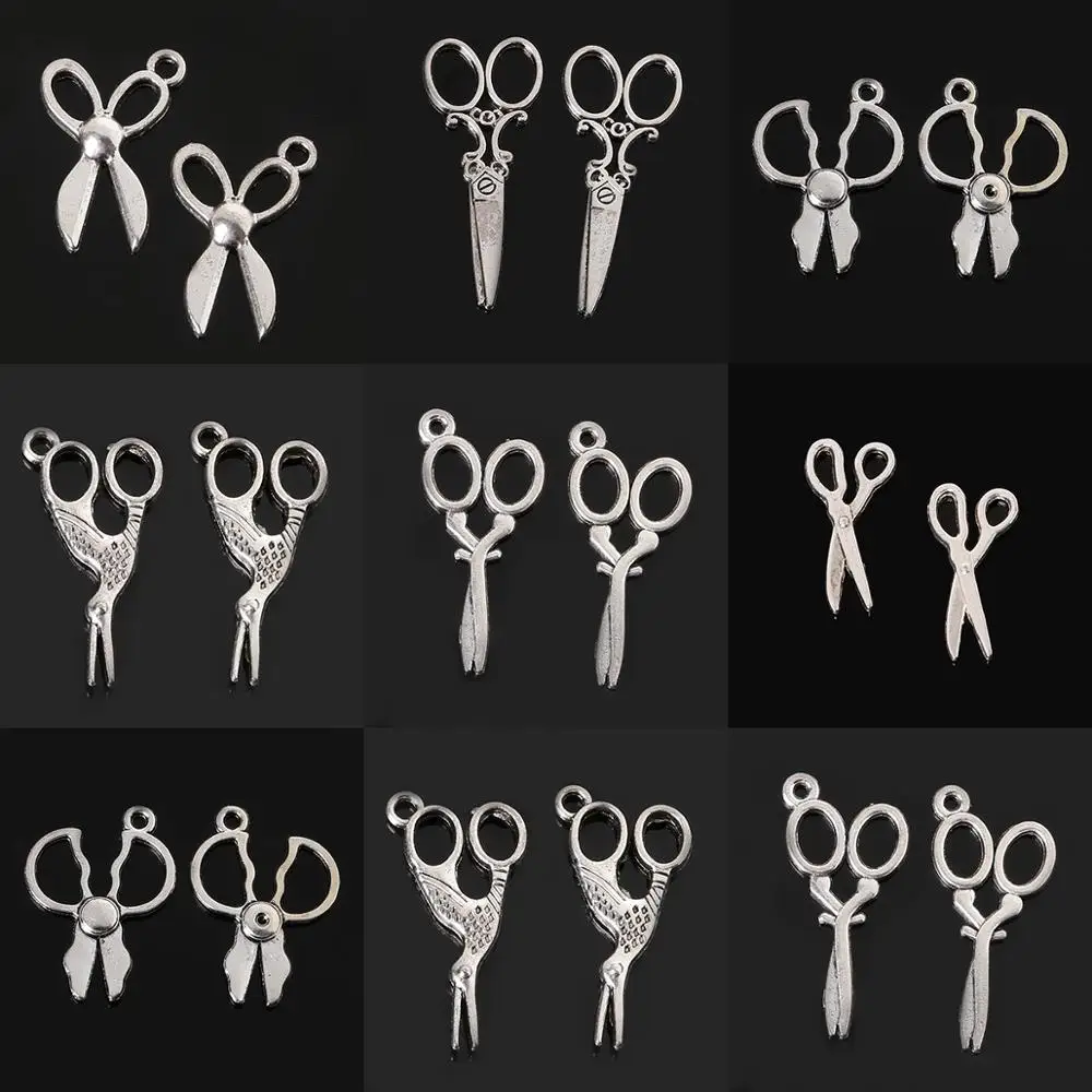 

Antique Silver Tone Alloy Barber Scissors Shape Beads Pendant Charms For DIY Big Hole Necklace Bracelet Jewelry Making Findings