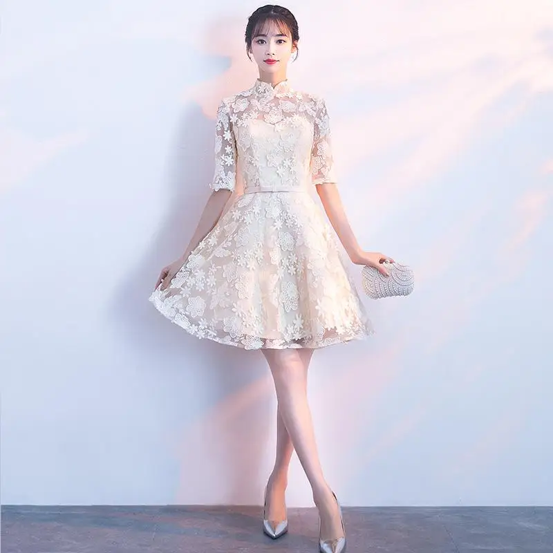 Vintage Oriental Female Cheongsam Evening Party Gown Mandarin Collar Qipao Elegant Prom Party Dress Floral Slim Tight Vestidos - Color: Style 2